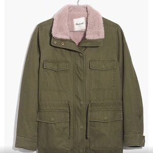 Madewell Green Coat, pink fleece lined. Lightly used. Size M